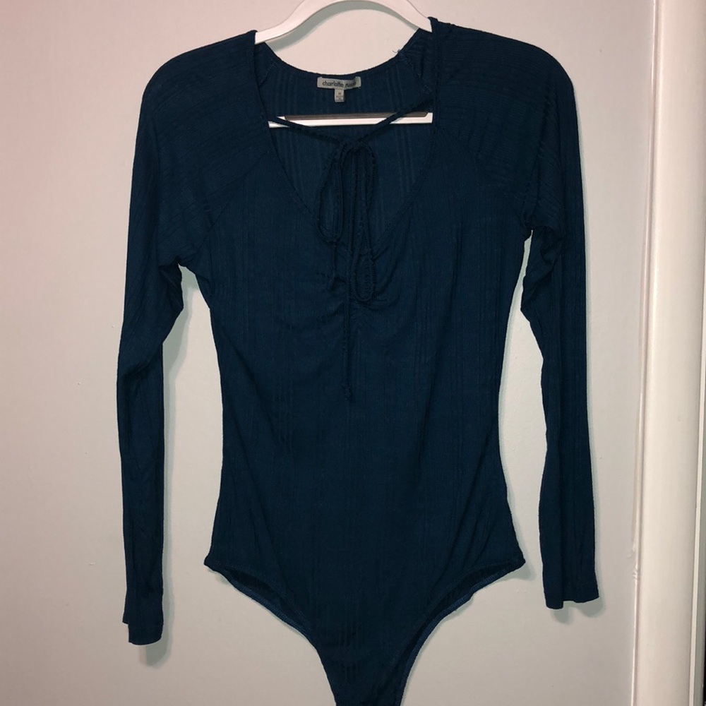 💥Blue Ribbed Long Sleeve Bodysuit